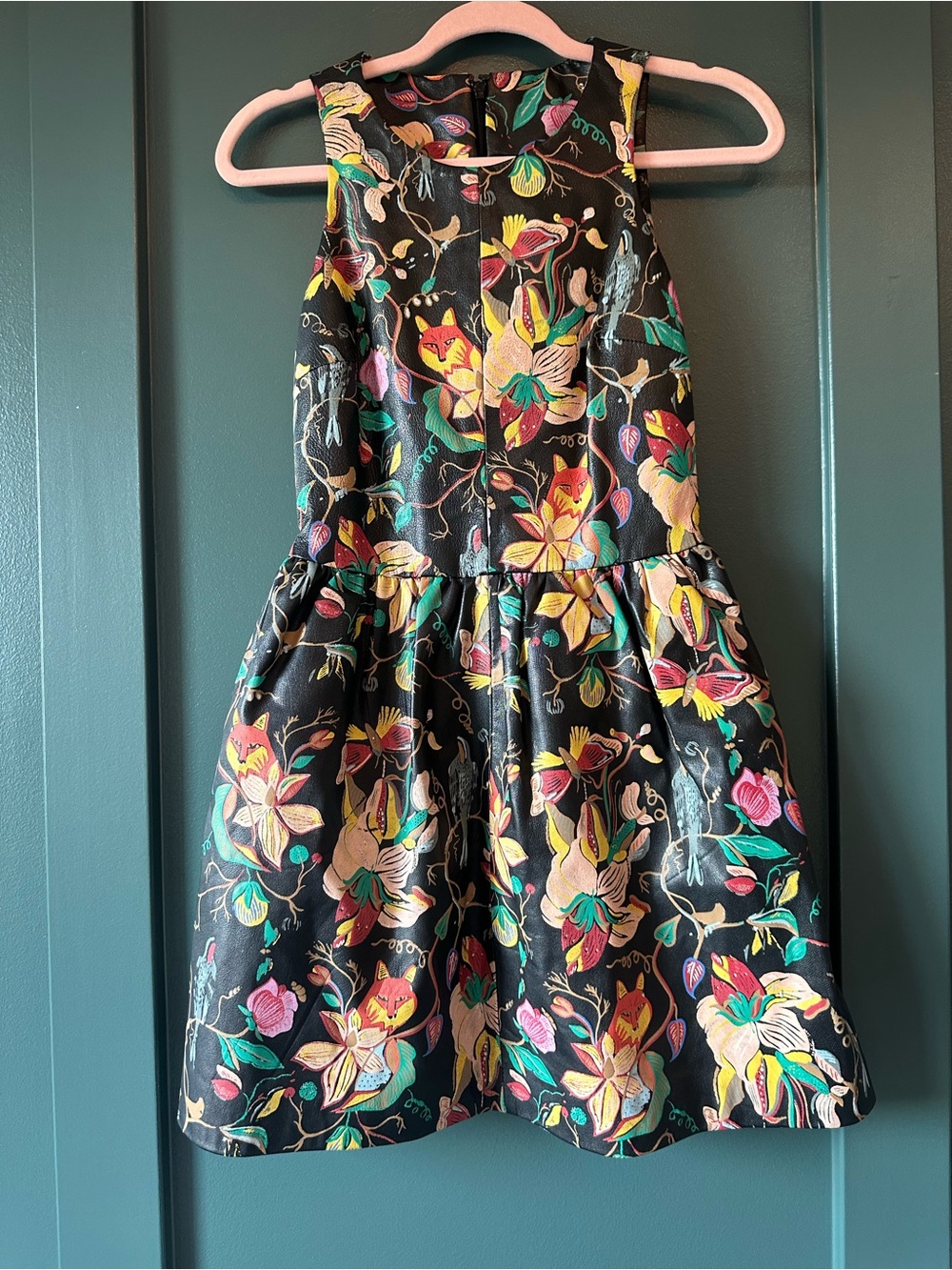Topshop Black Floral Fit-and-Flare Dress with Pink, Yellow & Green Accents